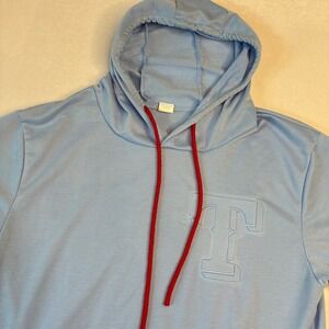 Texas Rangers MLB Short Sleeve Hoodie Powder Blue TXU Energy Mens Medium 51681